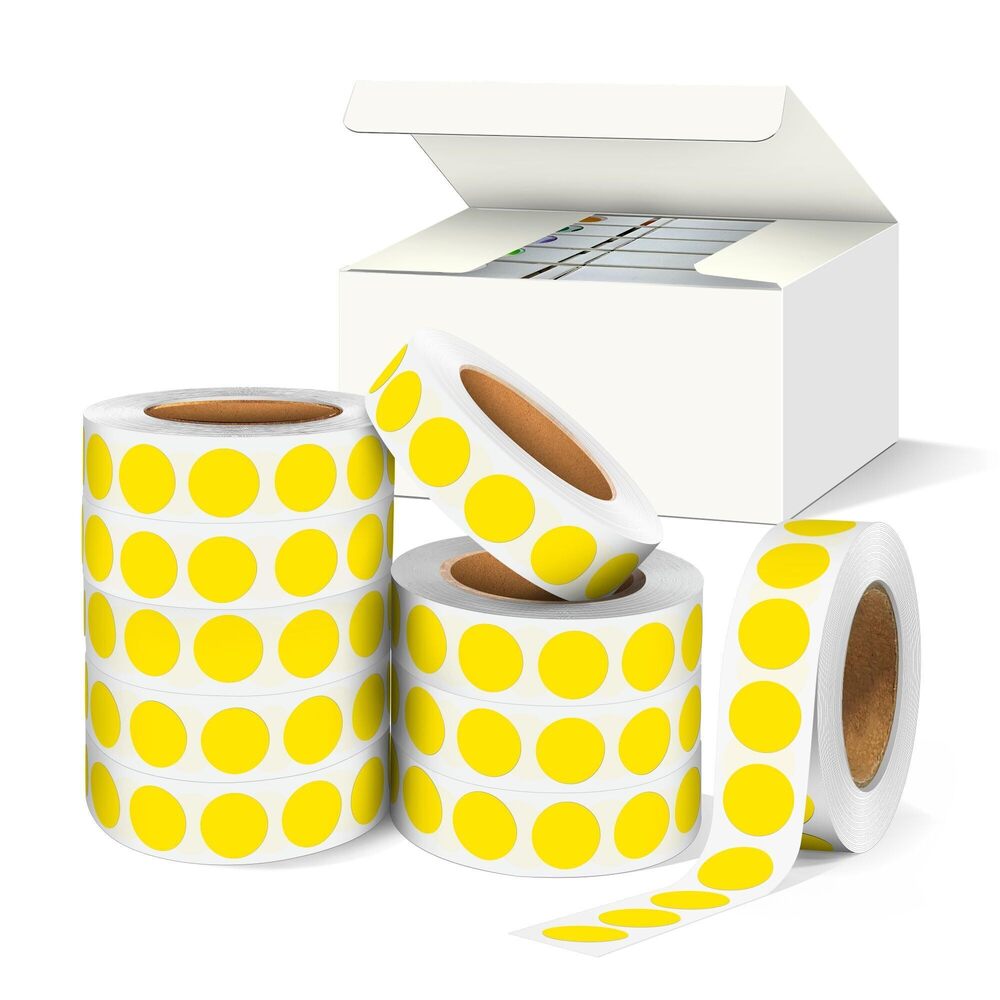 2349 1/2 Inch Color Coding Labels-10,000pcs,10 Rolls-Permanent Yellow Dot